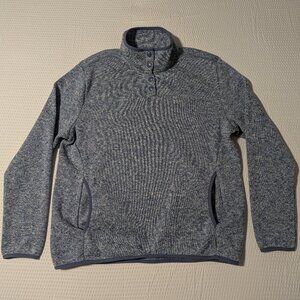 Eddie Bauer Women's Fleece Sweater (Large) Blue/Gray Long Sleeve 1/4 Snap